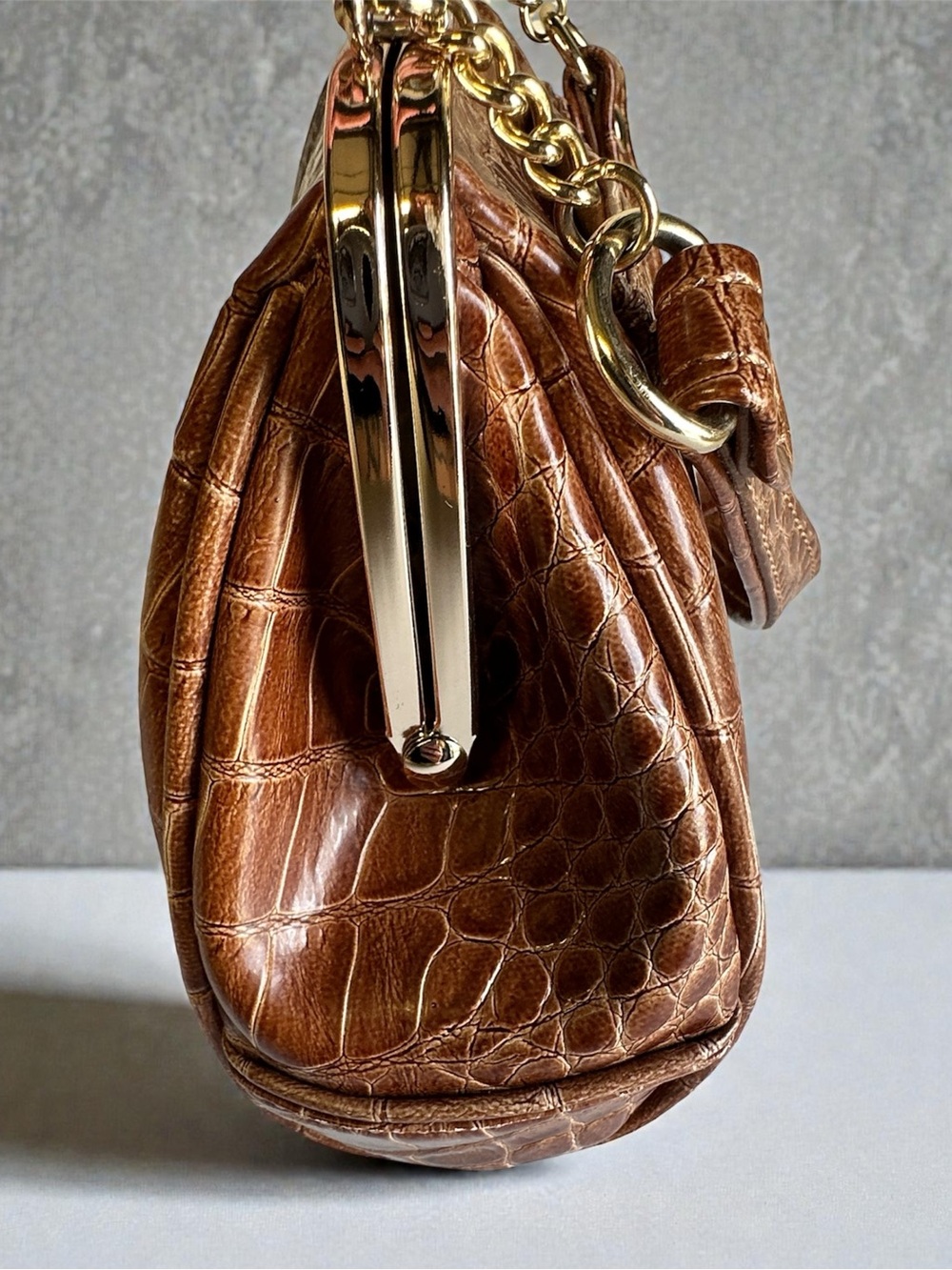 Vintage Y2K Liz Claiborne Brown Faux Alligator Kiss-Lock Frame Bag Mini Purse - Picture 9 of 16